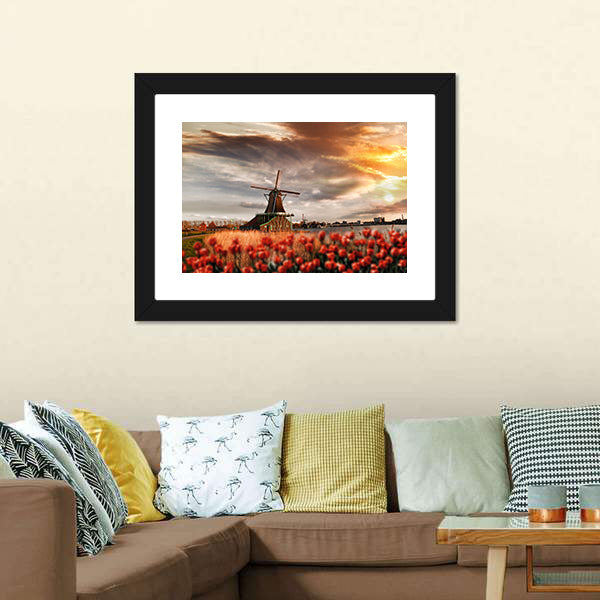 Dutch Windmills Amsterdam Canvas Wall Art-3 Horizontal-Gallery Wrap-25" x 16"-Tiaracle