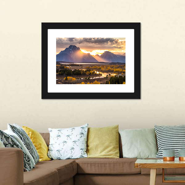 Grand Teton Sunrise Over River Valley Canvas Wall Art