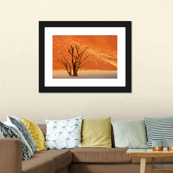 Leafless Camel Thorn Tree on Red Sand Dune, Namibia Canvas Wall Art