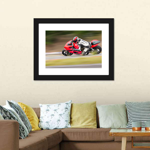 Motorcycle Race On Track Canvas Wall Art-5 Horizontal-Gallery Wrap-22" x 12"-Tiaracle