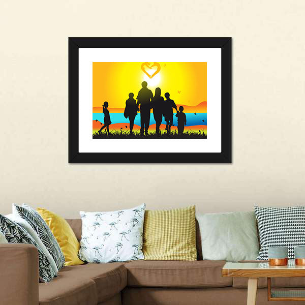 Happy Family Walks On Nature Canvas Wall Art-5 Horizontal-Gallery Wrap-22" x 12"-Tiaracle