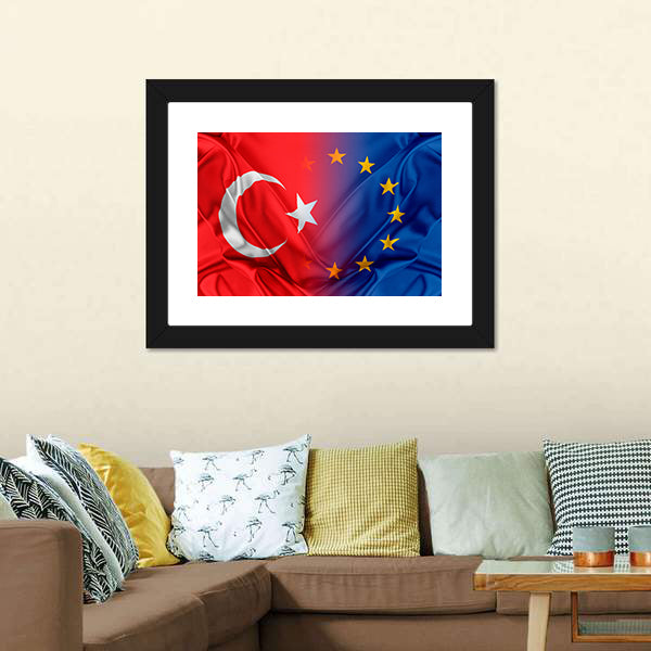 Europe &amp; Turkey Flag Canvas Wall Art-5 Horizontal-Gallery Wrap-22" x 12"-Tiaracle