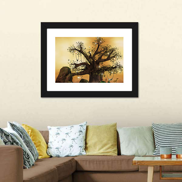 Enchanted Tree with Glowing Lanterns Canvas Wall Art