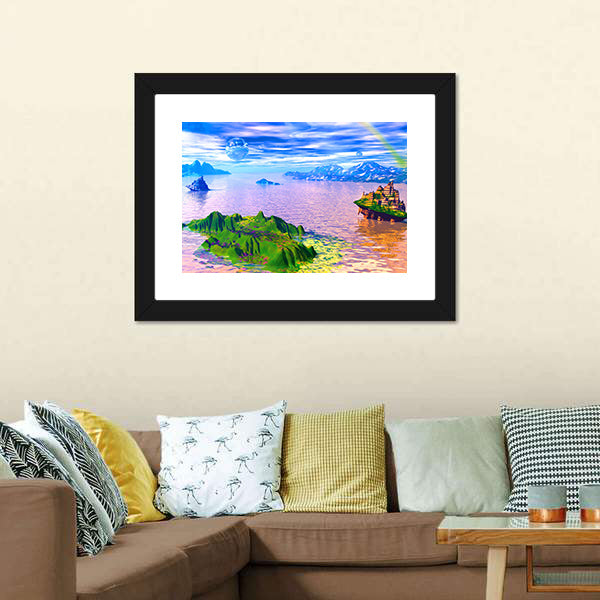 Glowing Floating Islands with Castle Canvas Wall Art