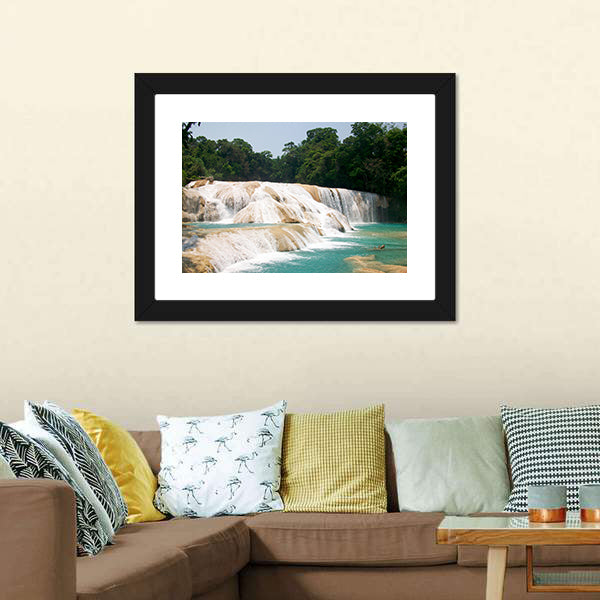 Agua Azul Waterfall Canvas Wall Art-5 Horizontal-Gallery Wrap-22" x 12"-Tiaracle