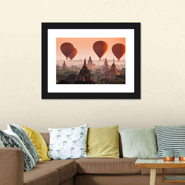 Hot Air Balloon Over Bagan Canvas Wall Art-5 Horizontal-Gallery Wrap-22" x 12"-Tiaracle