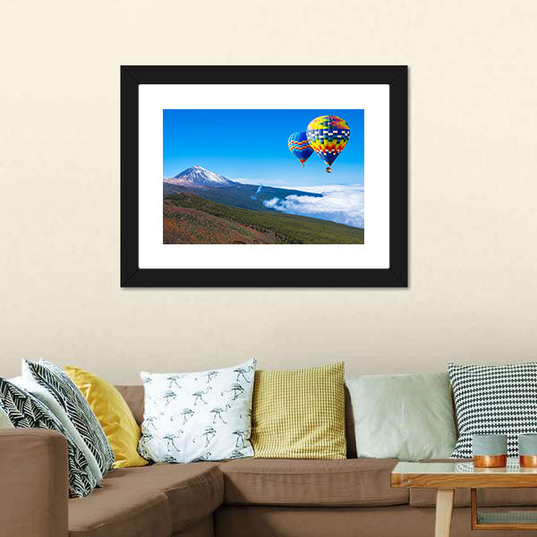 Hot Air Balloons Over Snow-capped Mountain Canvas Wall Art