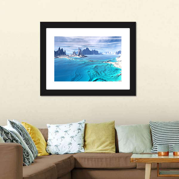 Alien Lake with Pointed Rock Formations Canvas Wall Art