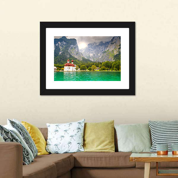 Lake Konigssee with Red-domed Church Canvas Wall Art