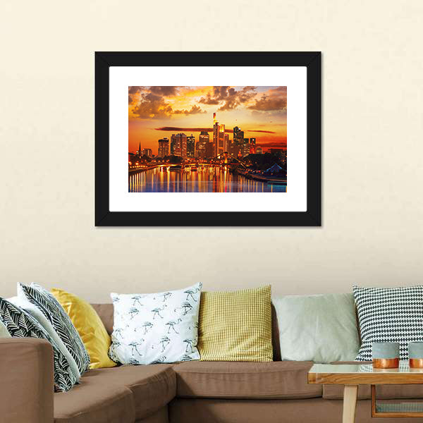 Frankfurt Skyline With Meno River Canvas Wall Art-5 Horizontal-Gallery Wrap-22" x 12"-Tiaracle
