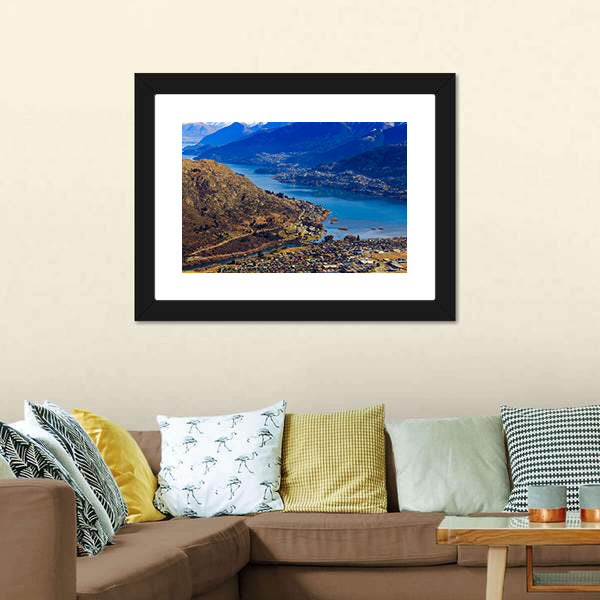 Aerial View Of Frankton And Lake Wakatipu Mountain Canvas Wall Art-5 Horizontal-Gallery Wrap-22" x 12"-Tiaracle