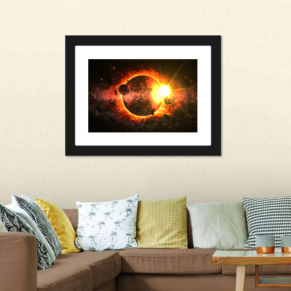 Dead Planet With Asteroids Canvas Wall Art-3 Horizontal-Gallery Wrap-25" x 16"-Tiaracle