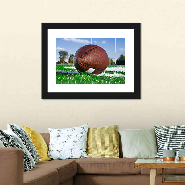 American Football On Find With Goal Posts Canvas Wall Art-5 Horizontal-Gallery Wrap-22&quot; x 12&quot;-Tiaracle