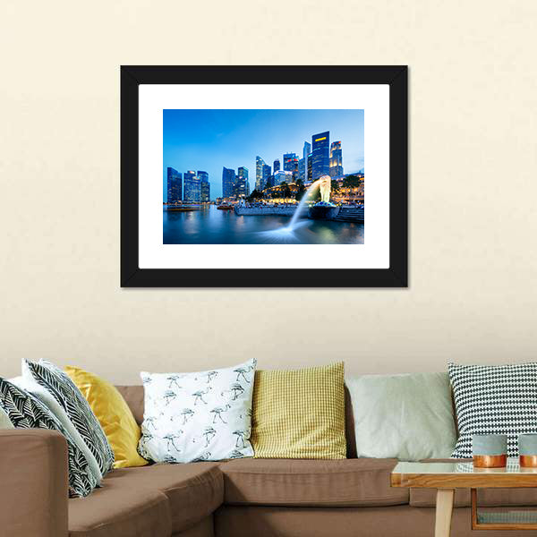 Merlion Skyline Singapore Canvas Wall Art-5 Horizontal-Gallery Wrap-22" x 12"-Tiaracle