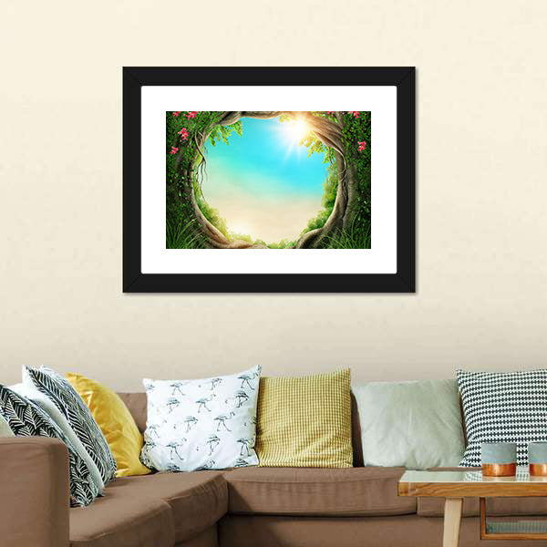 Enchanted Spring Forest with Sunbeams Canvas Wall Art