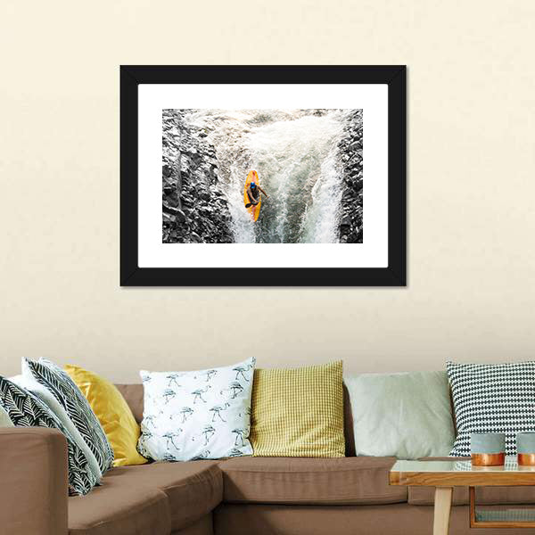Kayaker Surging Through Tumbling Water Canvas Wall Art