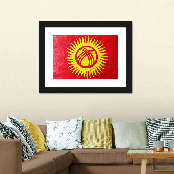 Kyrgyzstan Flag with Tunduk Sun Canvas Wall Art