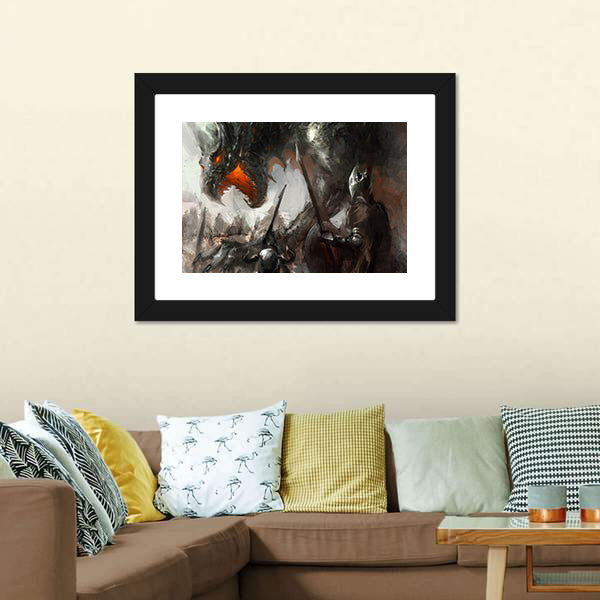Knights Hunting Dragon Canvas Wall Art