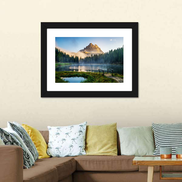 Antorno Lake with Mountain Peak Canvas Wall Art