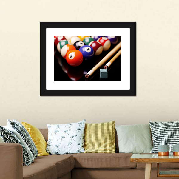 Billiard Balls With Cues Canvas Wall Art