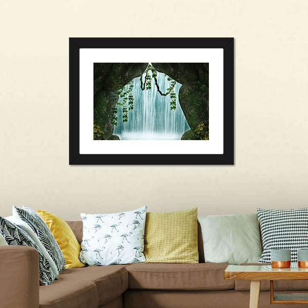Cave and Waterfall Artwork Canvas Wall Art