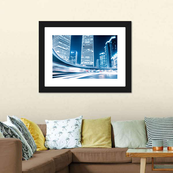 Fast Moving Cars at Night Canvas Wall Art