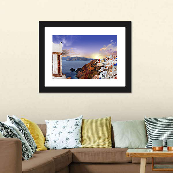 Famous Santorini At Sunset Canvas Wall Art-3 Horizontal-Gallery Wrap-25" x 16"-Tiaracle