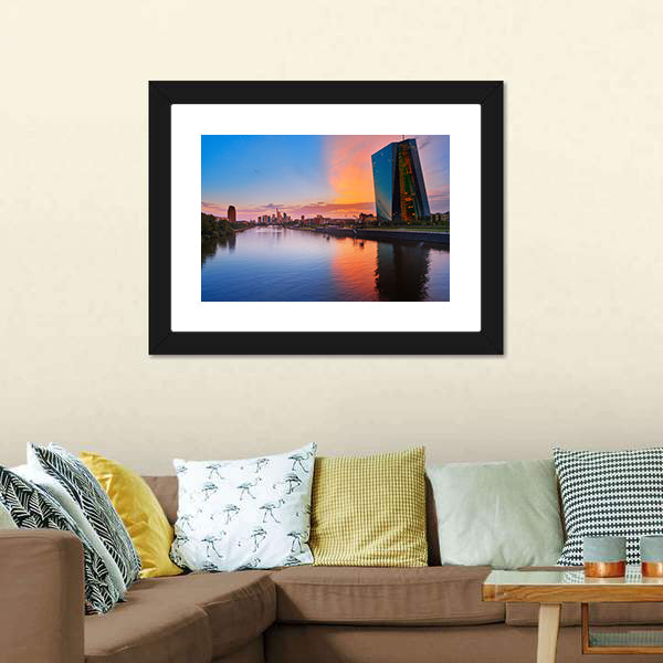 Frankfurt Skyline At Sunset Canvas Wall Art-3 Horizontal-Gallery Wrap-25" x 16"-Tiaracle