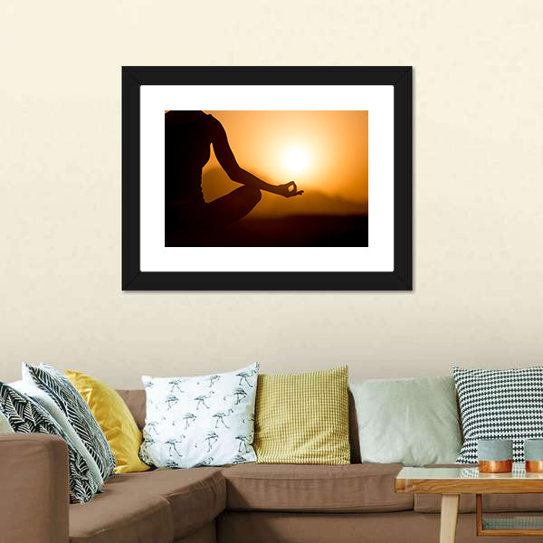 Young Women Meditation At Sunset Canvas Wall Art