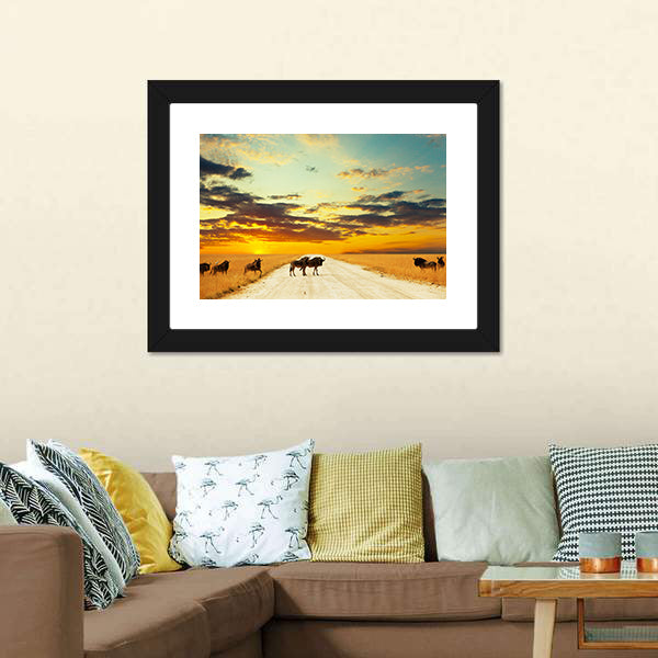 Antelope Gnu Crowd Canvas Wall Art-5 Horizontal-Gallery Wrap-22&quot; x 12&quot;-Tiaracle