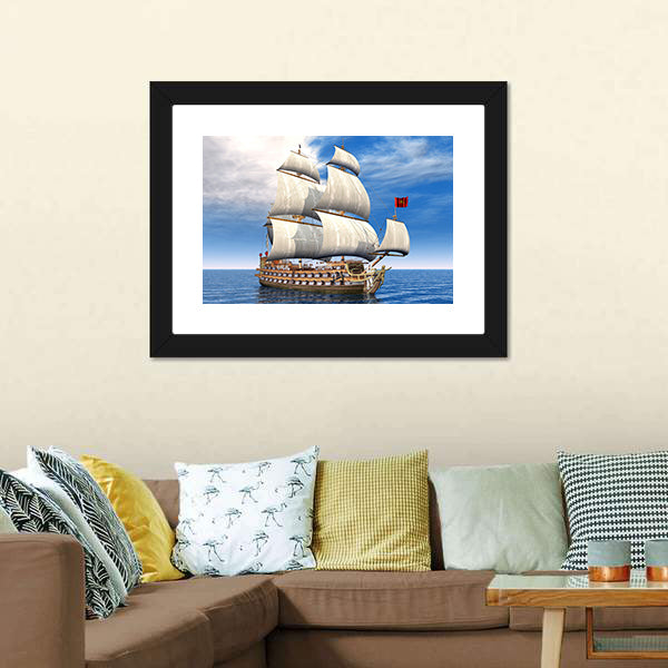 French Sailing Ship Canvas Wall Art-5 Horizontal-Gallery Wrap-22" x 12"-Tiaracle