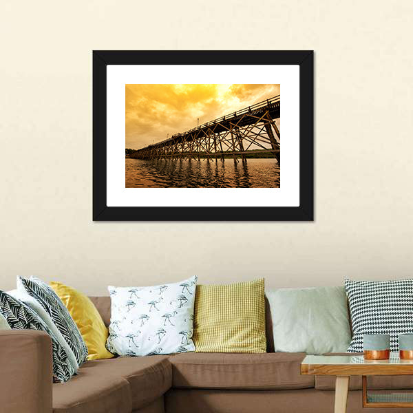 Mon Bridge At Dawn Canvas Wall Art-5 Horizontal-Gallery Wrap-22" x 12"-Tiaracle