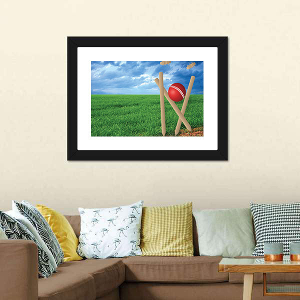 Grass And Cricket Set With Blue Sky Canvas Wall Art-5 Horizontal-Gallery Wrap-22" x 12"-Tiaracle