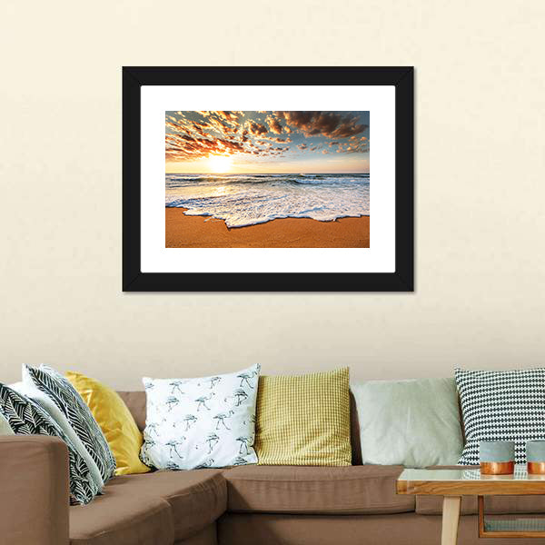 Brilliant Ocean Beach Sunrise Canvas Wall Art-5 Horizontal-Gallery Wrap-22" x 12"-Tiaracle