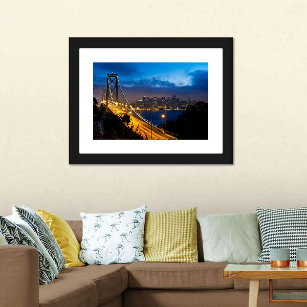 Bay Bridge With San Francisco City Canvas Wall Art-5 Horizontal-Gallery Wrap-22" x 12"-Tiaracle
