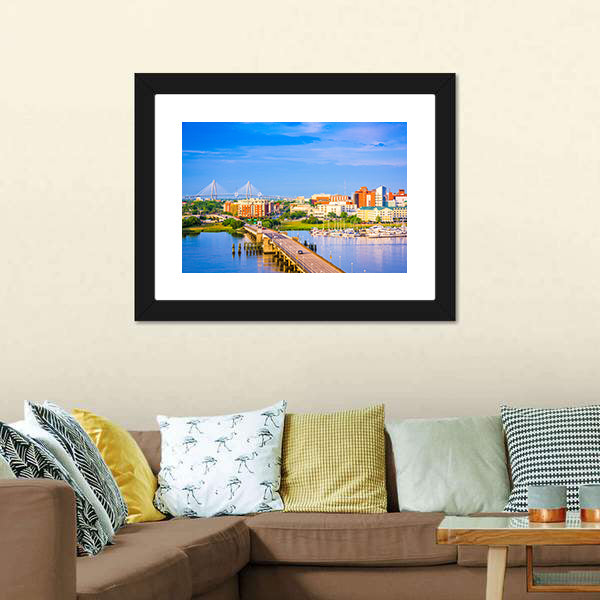 Charleston Skyline &amp; Ashley River Canvas Wall Art-5 Horizontal-Gallery Wrap-22" x 12"-Tiaracle