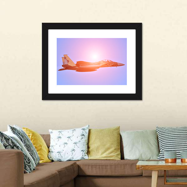 Military Fighter Jet at Sunset Canvas Wall Art