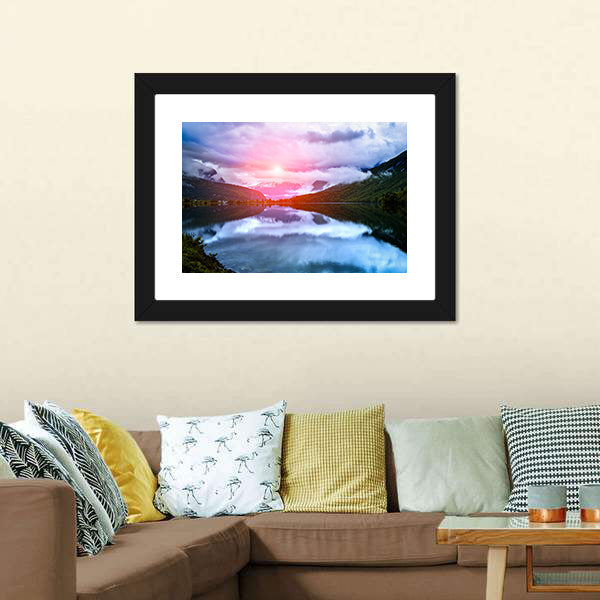 Norwegian Lake at Sunset Canvas Wall Art