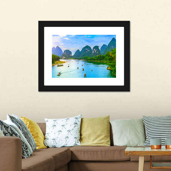 Guilin Lijiang River landscape in Yangshuo Canvas Wall Art-5 Horizontal-Gallery Wrap-22" x 12"-Tiaracle