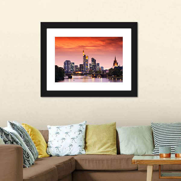 Frankfurt's Skyline After Sunset Canvas Wall Art-5 Horizontal-Gallery Wrap-22" x 12"-Tiaracle