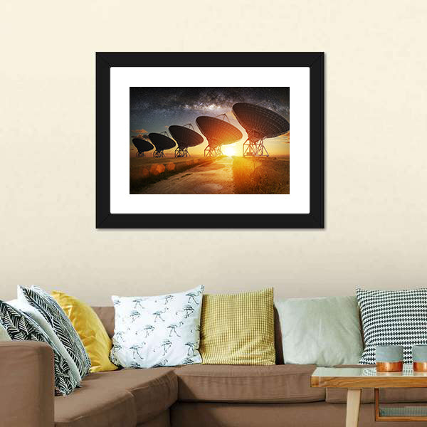 Dish Satellites On A Milky Way Canvas Wall Art-5 Horizontal-Gallery Wrap-22" x 12"-Tiaracle