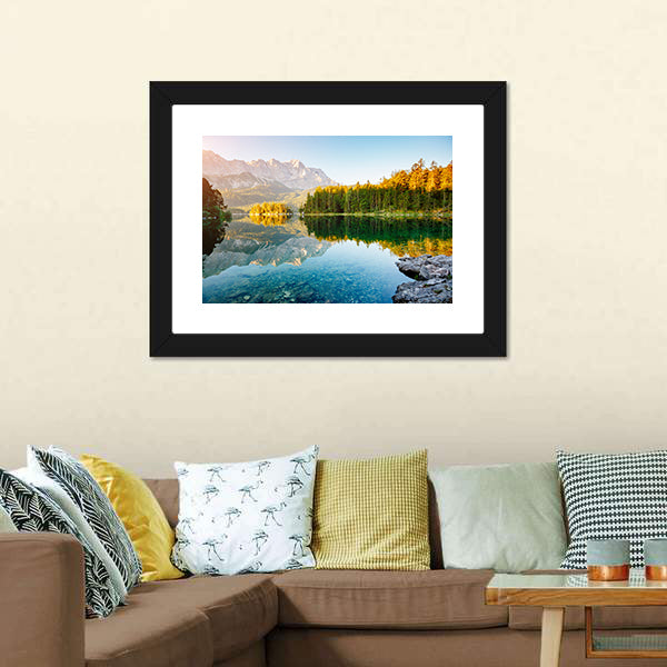 Lake Eibsee in Sunlight Canvas Wall Art
