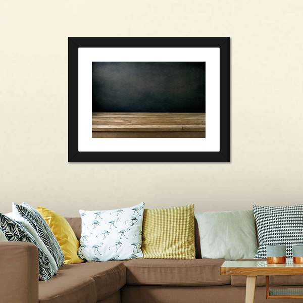 Grunge Black Wall And Wooden Table Deck Canvas Wall Art