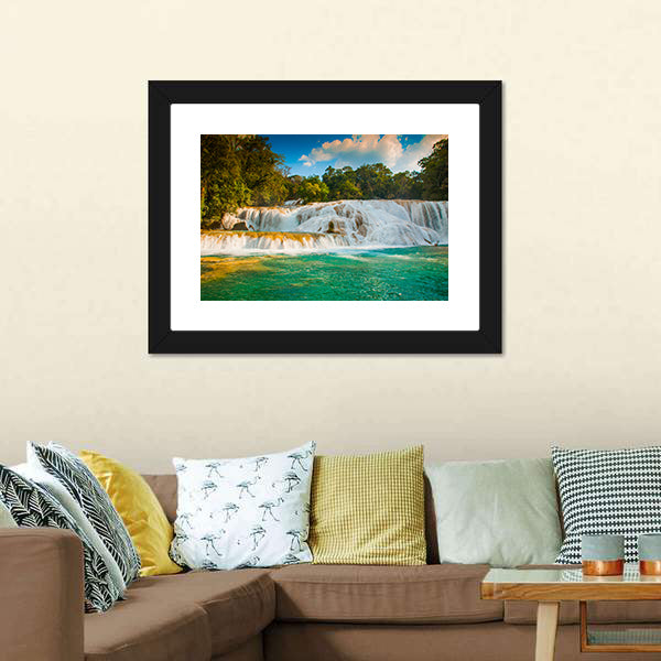 Agua Azul Waterfall Canvas Wall Art-3 Horizontal-Gallery Wrap-25" x 16"-Tiaracle