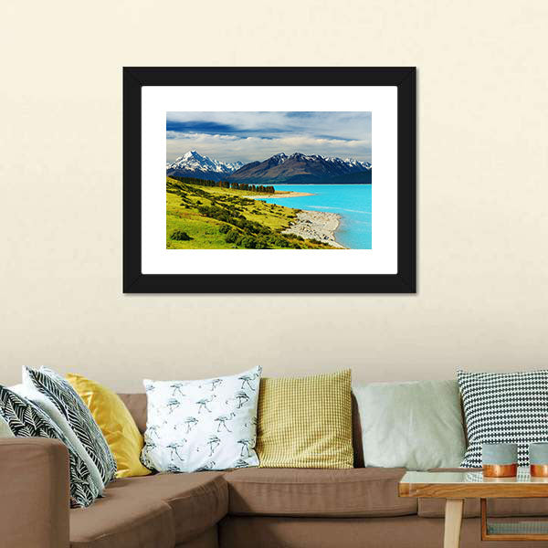 Mount Cook And Pukaki Lake Canvas Wall Art-5 Horizontal-Gallery Wrap-22" x 12"-Tiaracle