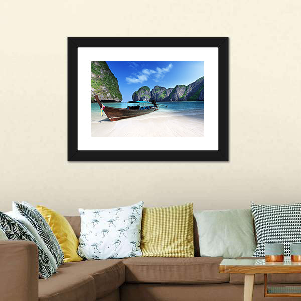 Longtail Boat at Maya Bay, Thailand Canvas Wall Art