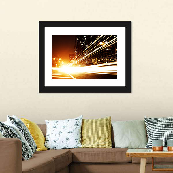 High Speed Cars at Night Canvas Wall Art