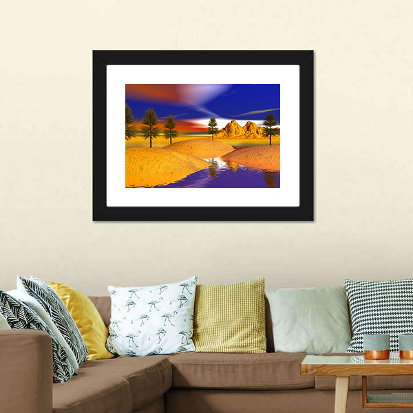 Otherworldly Fire Trees Over Mountains Canvas Wall Art