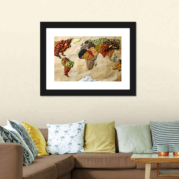 Map Of World Made From Different Spices Canvas Wall Art-5 Horizontal-Gallery Wrap-22" x 12"-Tiaracle