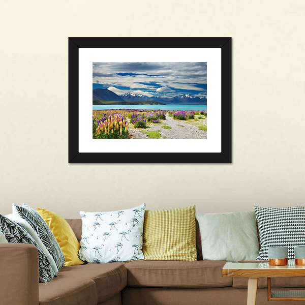 Lake Tekapo with Lupine Path and Mountains Canvas Wall Art
